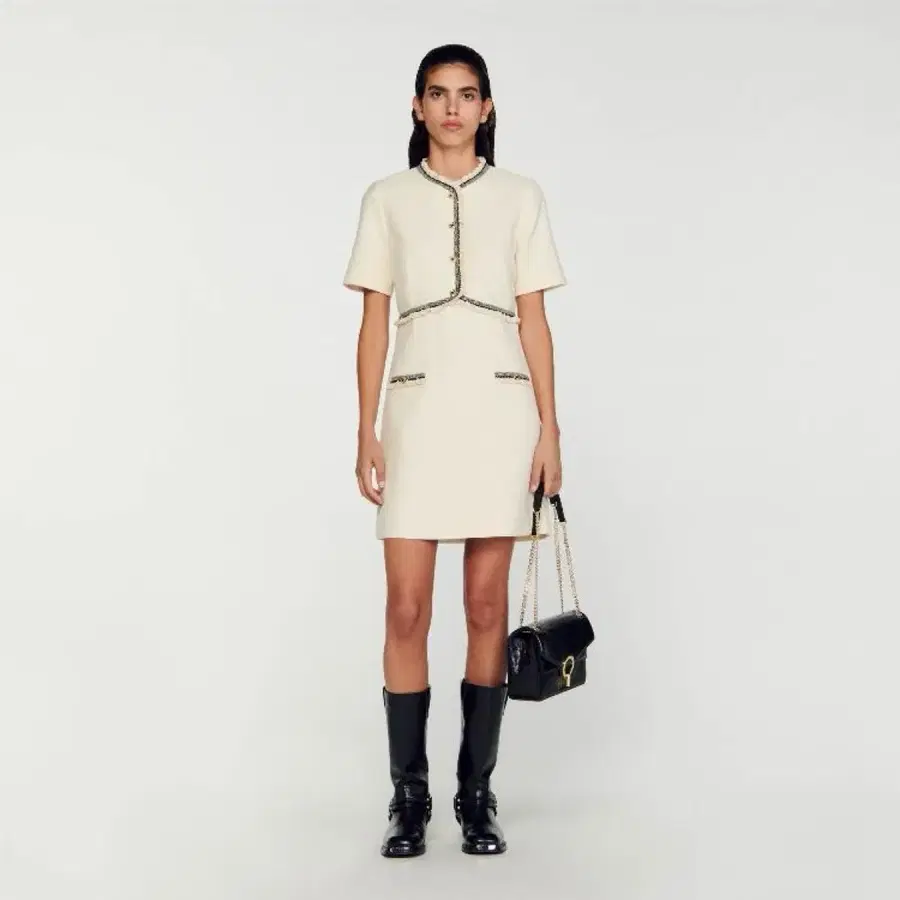 산드로 새상품 Crochet Trimmed Tweed Mini Dress