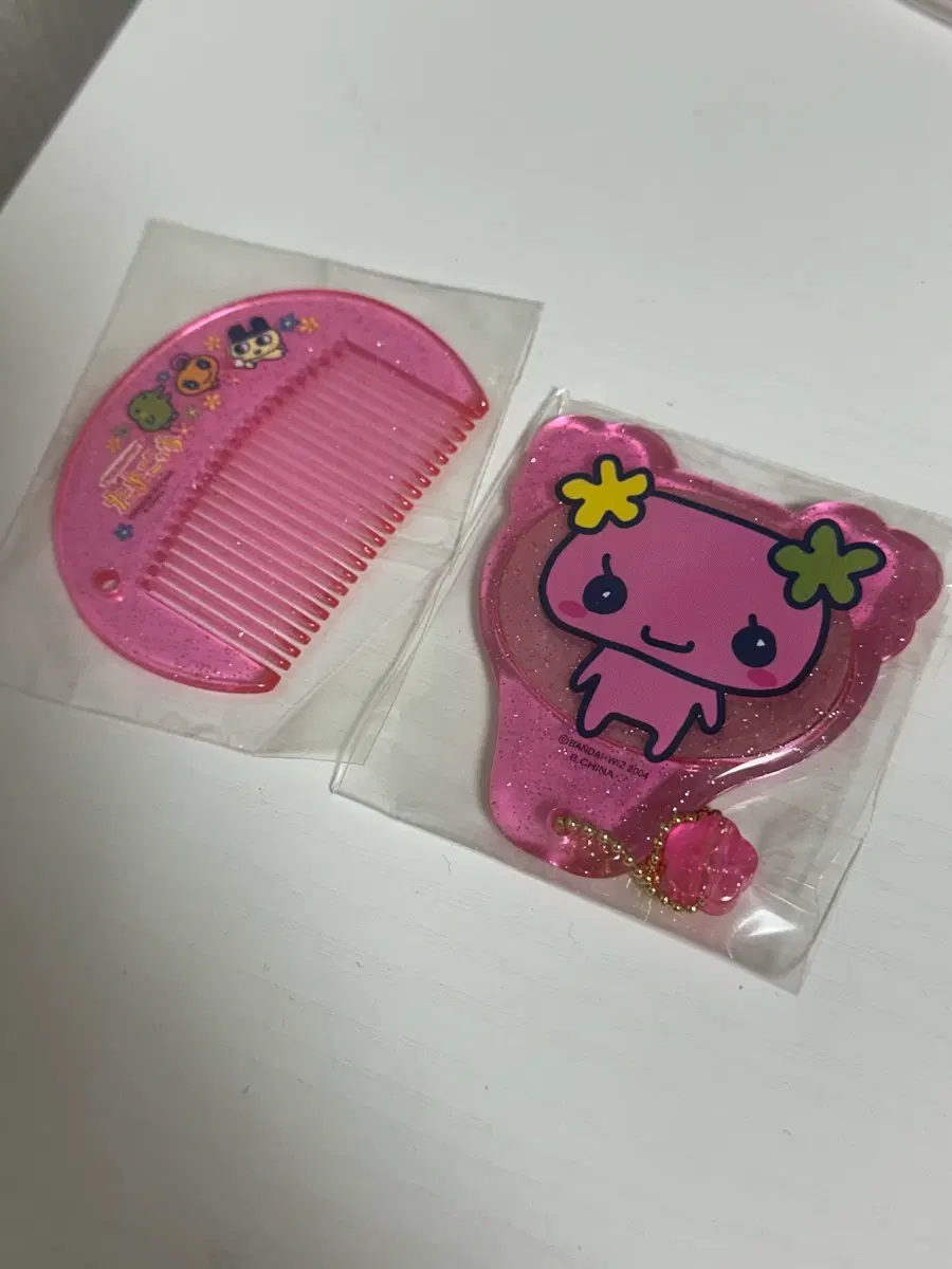 고전 레어 다마고치 플라워치 후라워치 빗 거울 세트 휴대용 거울 빗