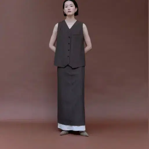 에토스 브라운 롱 스커트 L 사이즈