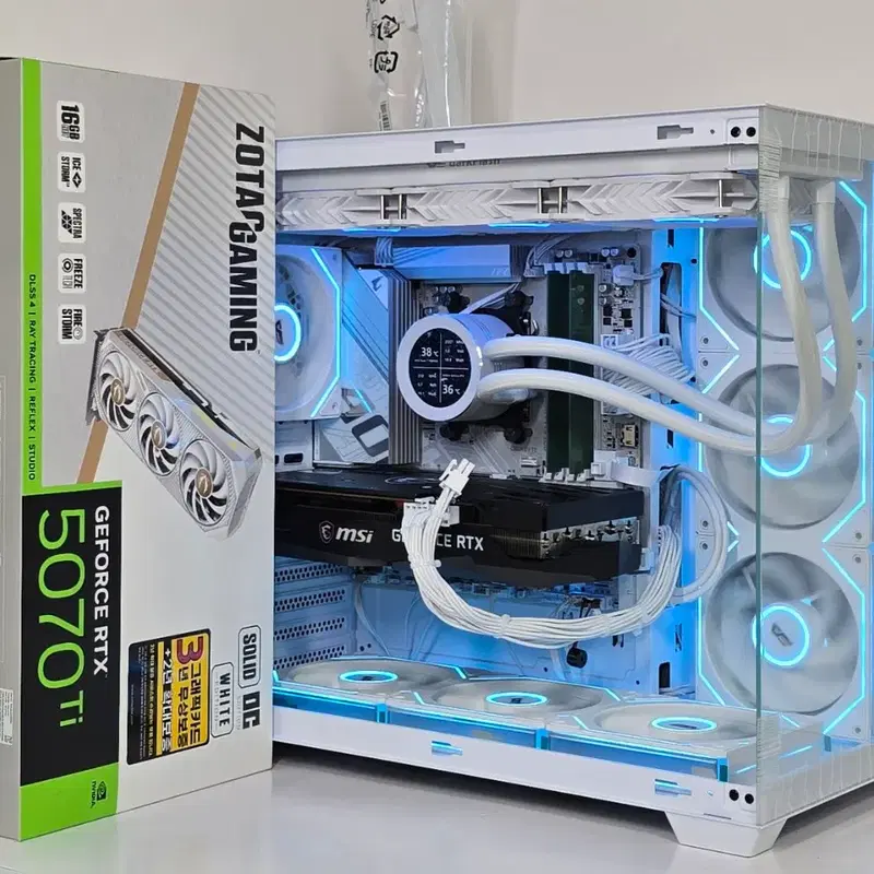 (새제품 조텍 RTX5070Ti, 9800X3D 수랭 화이트)32GB, B850M, 수랭쿨러, 방송게이밍컴퓨터본체
