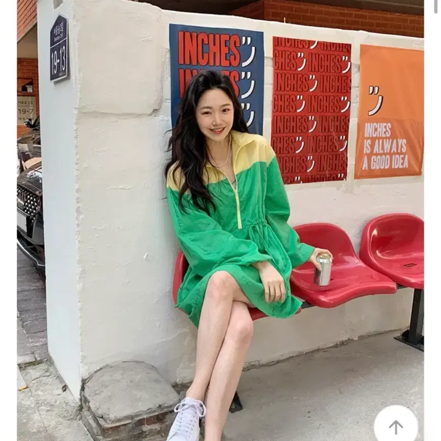 새상품 비비드 배색 아노락 원피스