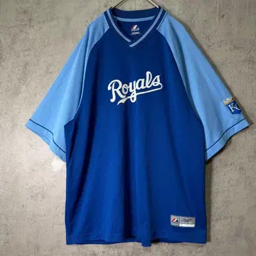 Majestic MLB 캔자스시티 로열스 게임 셔츠 래글런 자수
