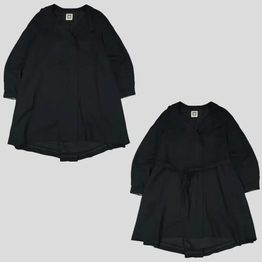ANNE KLEIN 앤클라인 블랙 벨티드 레이온블렌드 카라넥 아방가드르 플레어 드레스 코트 WOMANS L