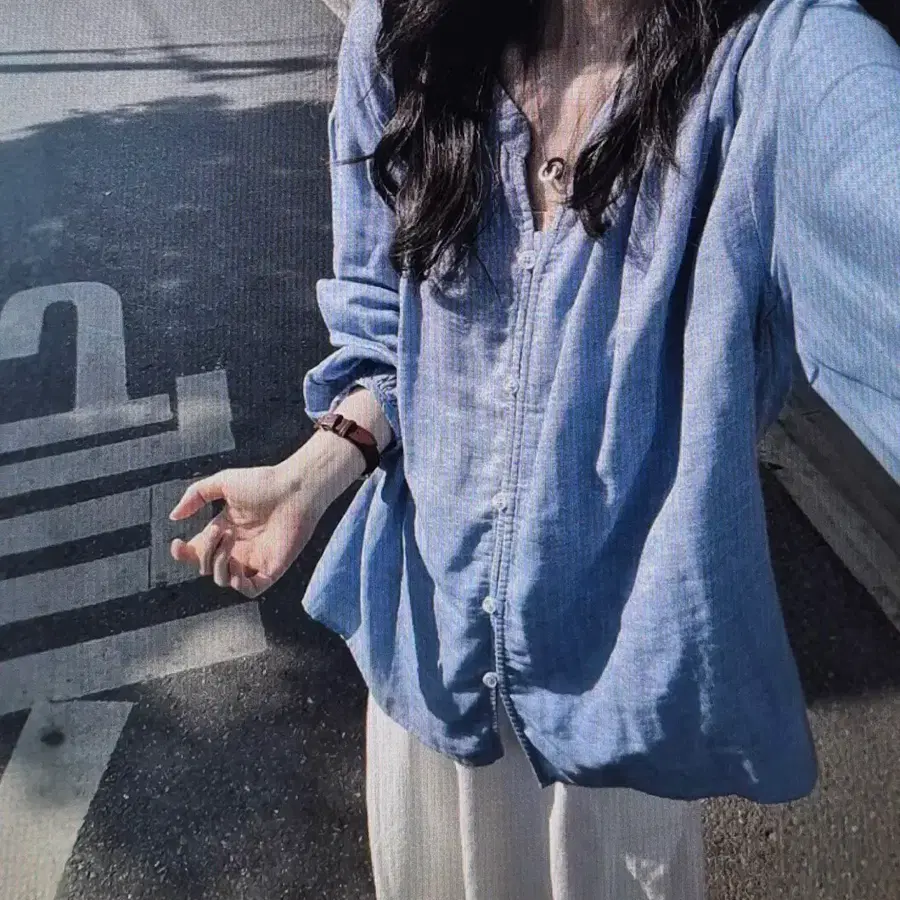 (해외배송)루즈한 블루 셔츠