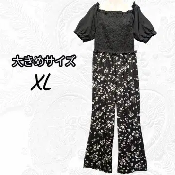 빅 XL 2WAY 오프숄더 꽃무늬 올인원 블랙 살로펫 와이드 팬츠