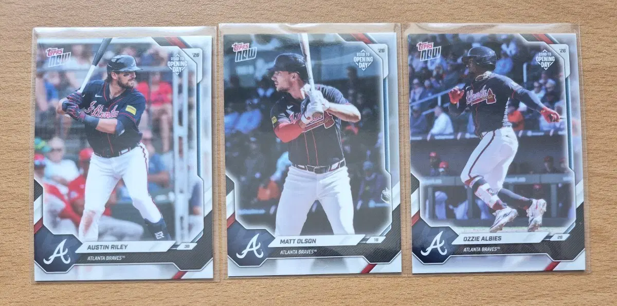 MLB 2026 탑스나우 오프닝데이 애틀란타 라일리, 올슨, 알비스 카드 3장랏 판매합니다.