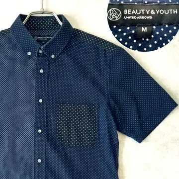 BEAUTY&YOUTH 도트 무늬 크레이지 패턴 반팔 셔츠 네이비 면 M