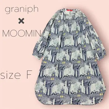 새상품급 graniph 그라니프 무민 콜라보 올 패턴 긴팔 셔츠 원피스