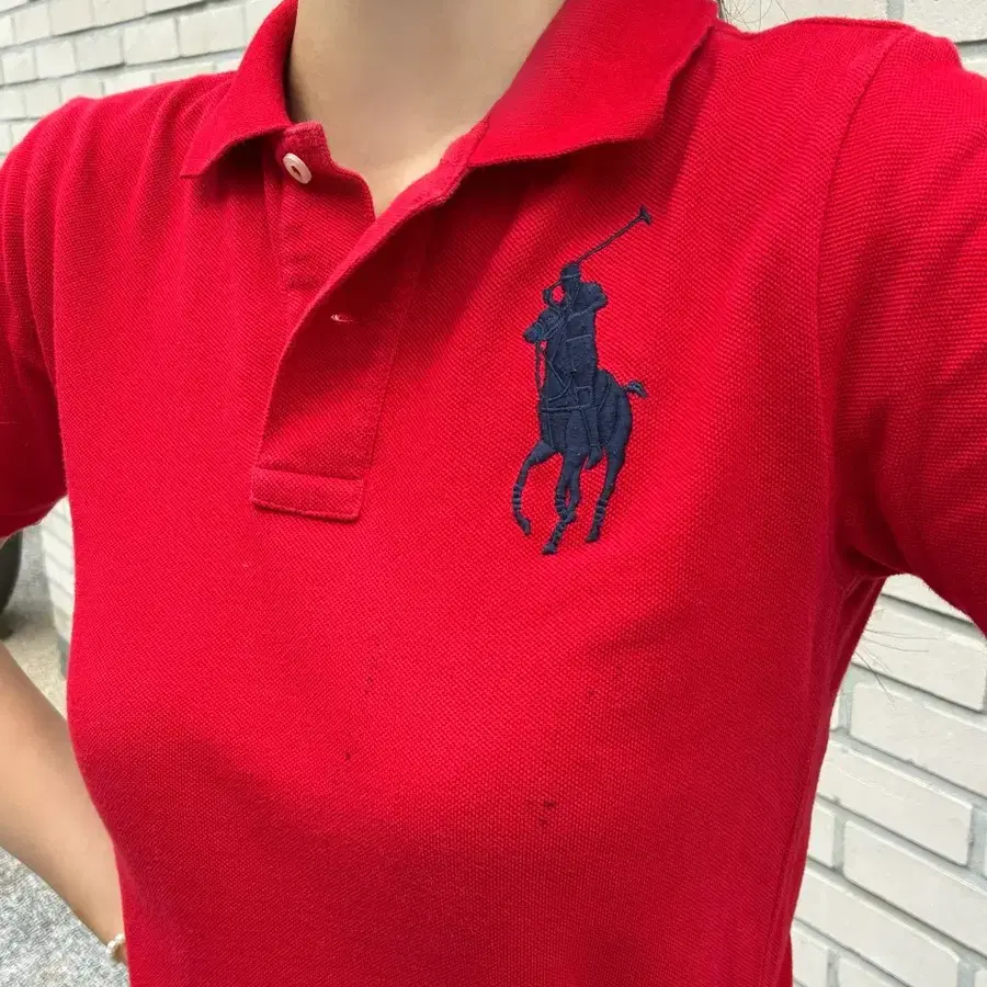 Polo 폴로 네이비 빅포니 레드 카라 반팔