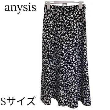any sis 꽃무늬 플레어 롱 스커트 블랙 S