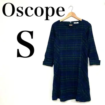 Oscope 여성용 S 네이비 그린 체크 무늬 미니 원피스 새상품급