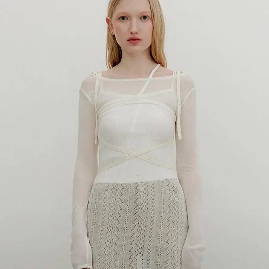 YUSE SHEER STRAP POINT BOLERO KNIT TOP - IVORY