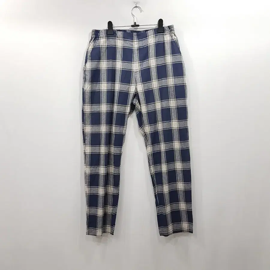 R874 니코앤드 밴딩 체크 패턴 린넨 마 일자 바지 여M