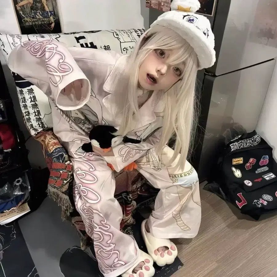 서브컬쳐 잠옷 셋업 핑크