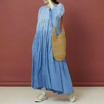 프리다 인도 라메 그라데이션 원피스 블루