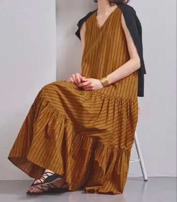 UNITED ARROWS 슬리브리스 롱 원피스 스트라이프 M