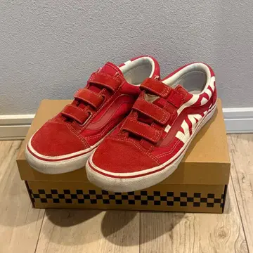 VANS 올드스쿨 로고 벨크로 스니커즈 신발 레드 빨간색 24cm