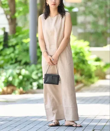 제나 에스파스 메르베유 린넨 혼방 롱 점프 스커트 컬러 베이지