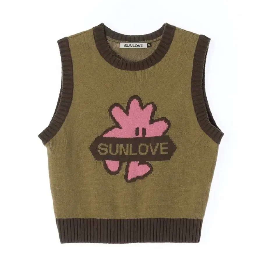 SUNLOVE 썬러브 카키 로고 라운드 니트 조끼 베스트 S