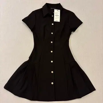 ZARA 플리츠 미니 원피스 블랙 반팔 XS