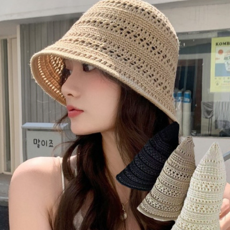 메쉬 라탄 벙거지 봄 여름 버킷햇 여성 모자 라인모자 여행 물놀이 수영