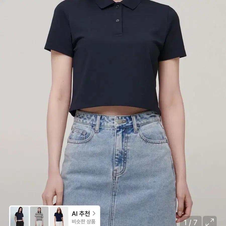 무신사 스탠다드 [쿨탠다드] 우먼즈 크롭 피케 폴로 셔츠 [네이비]