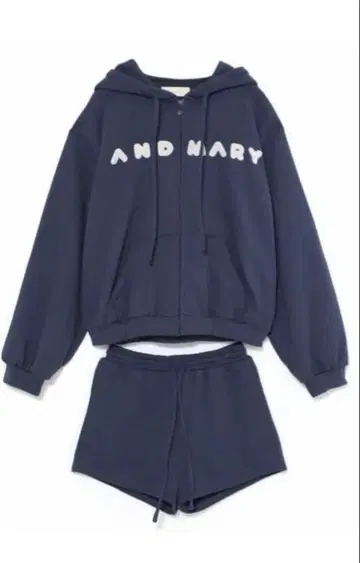 AND MARY 메리 루즈 후디 세트업 네이비