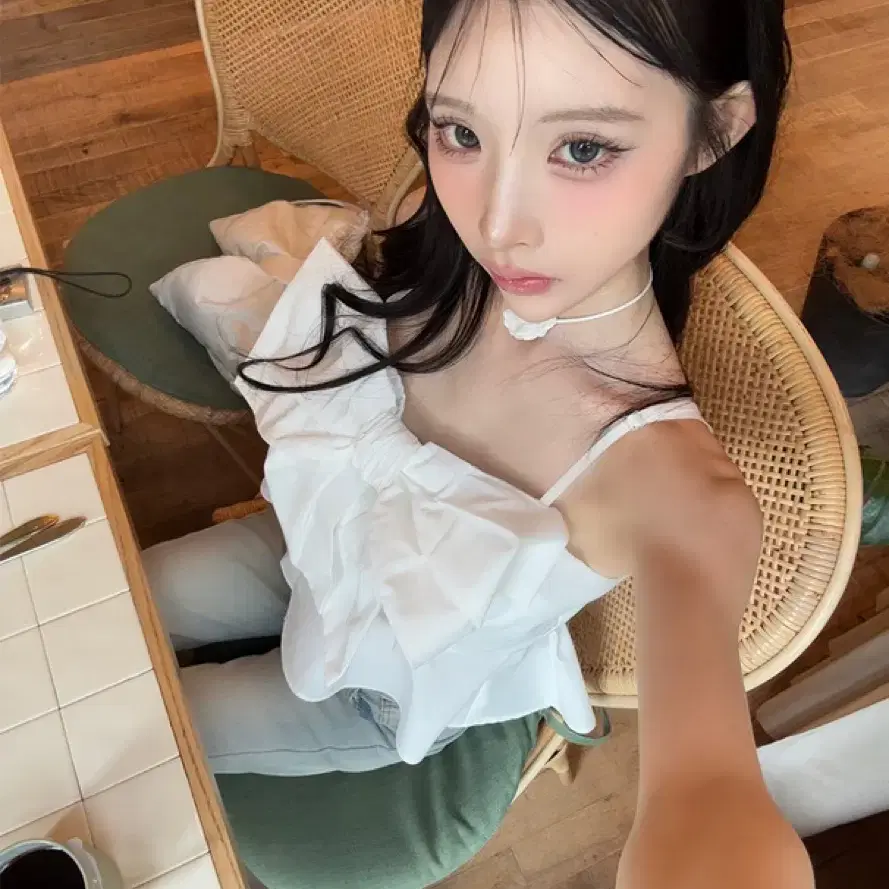 GRL그레일 리본 프릴 블라우스 화이트 스나계