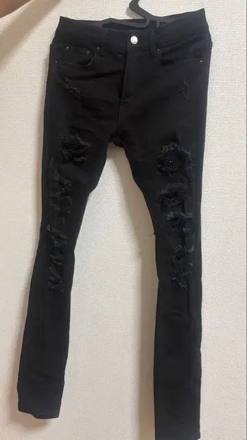 mnml 블랙 데미지 데님 스키니 팬츠 28