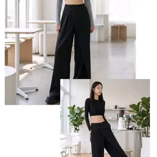 랩 디자인 와이드 팬츠 블랙