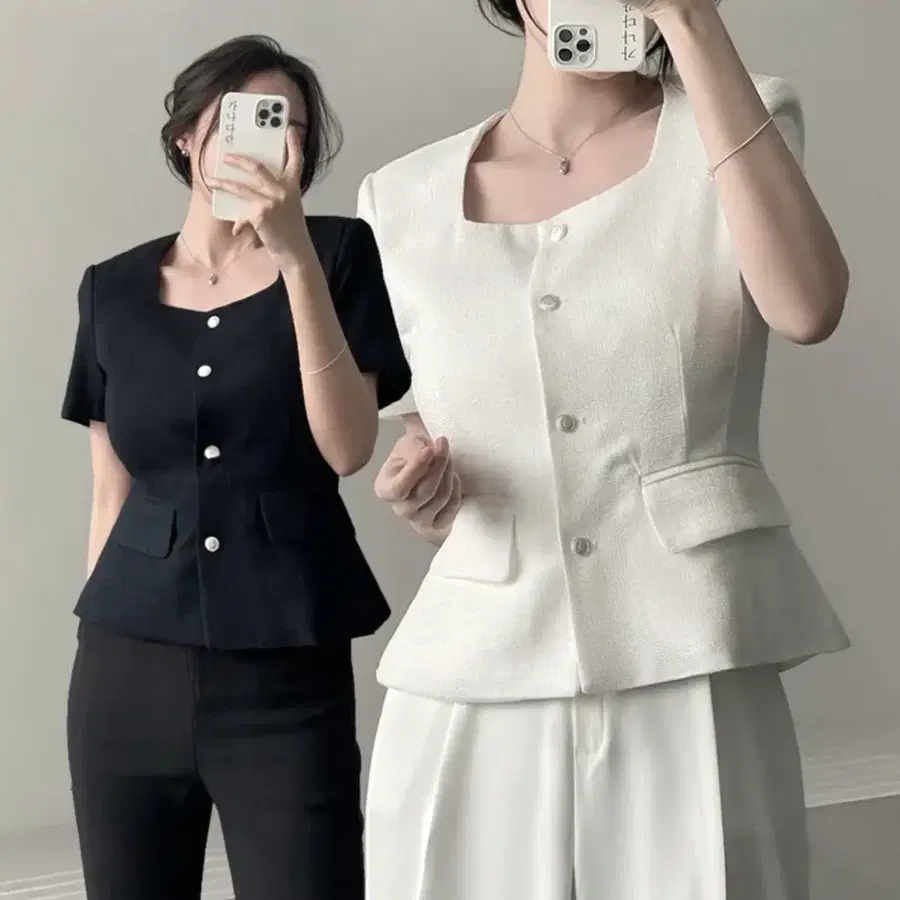 가나다란 여름 포켓 반팔 블라우스 트위드 자켓