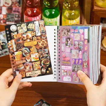 일본 레트로 빈티지 감성 A6 링 스티커북 30매 조각 씰 팩
