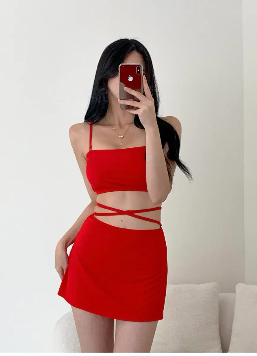 레드 랩 스트랩 쓰리피스 비키니