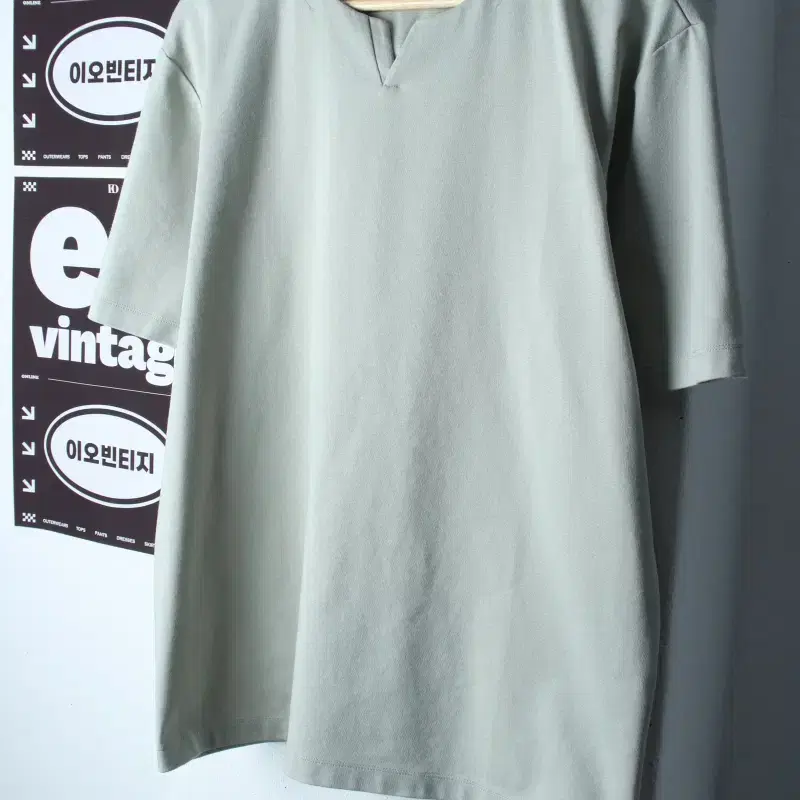 (XL) 마인드브릿지 반팔 티셔츠 브이넥 연그린 무지-H36460