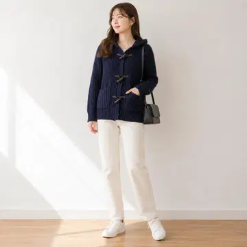 새상품급 FREAK'S STORE 니트 더플 후드티 네이비 F 울