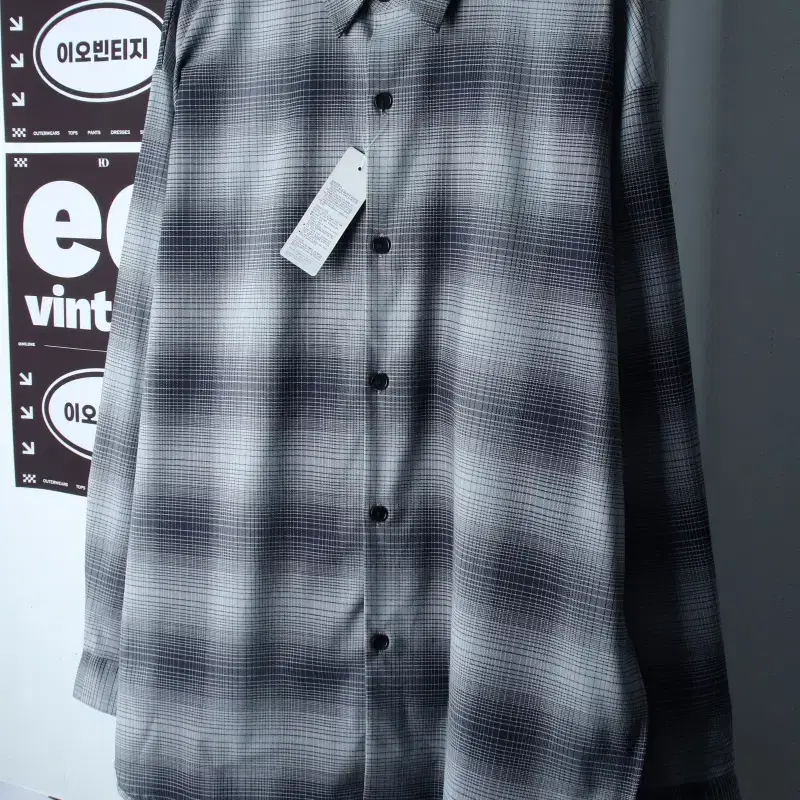 (L-2XL) 셔츠 남방 새상품 체크 그레이 아메카지-H36522