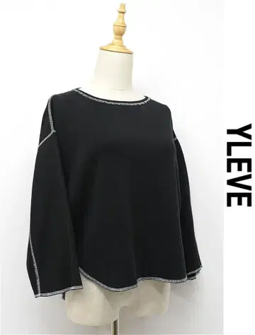 D651/새상품급 YLEVE 티셔츠 블랙 염색 스티치 드롭 숄더