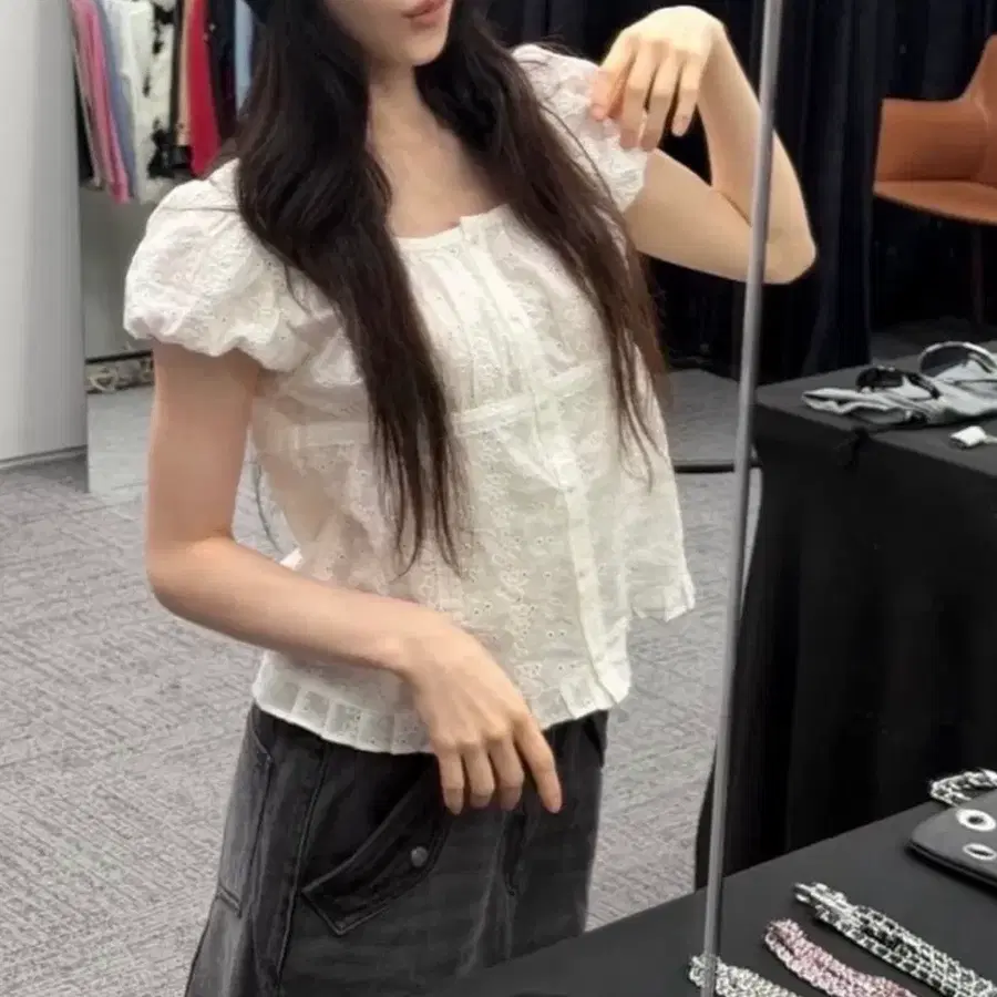 마리떼 퍼프 레이스 블라우스 s