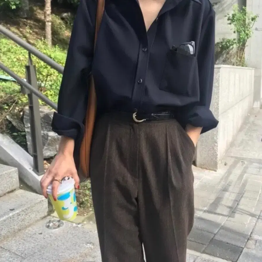 시엔느 헤링본 울 슬랙스