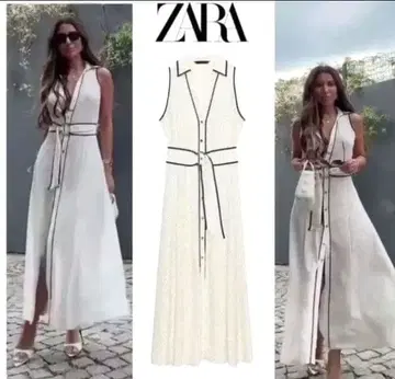 ZALA 자라 벨트 포함 도트 무늬 미디 원피스 XS