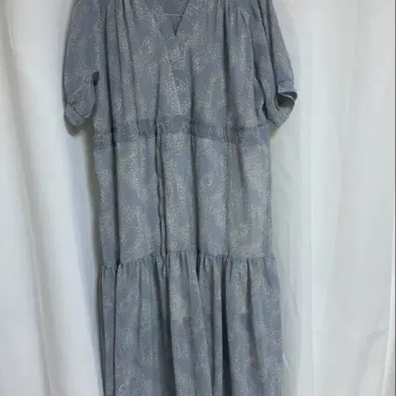 하늘색 소라 쉬폰 패턴 롱 원피스