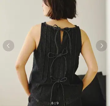 오브렉트 oblekt 타카야마 미야코 콜라보 데님 리본 블라우스 턱 데님