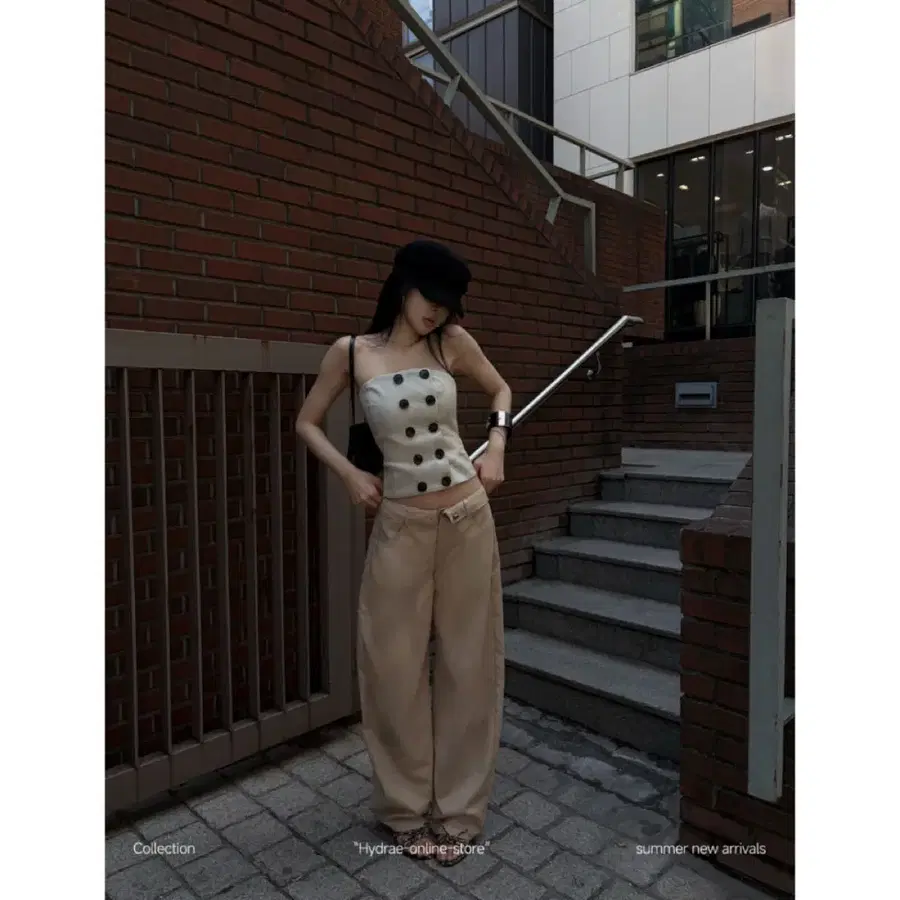 HYDRAE 팬츠 바지 카키 곡선 와이드 레그 캐주얼 바지