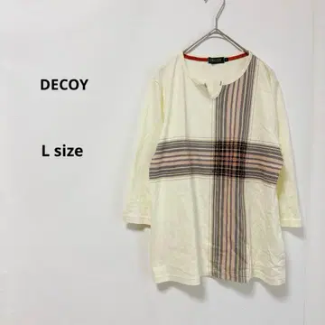 DECOY 데코이 키넥 7부 소매 티셔츠 체크 무늬 L 아이보리
