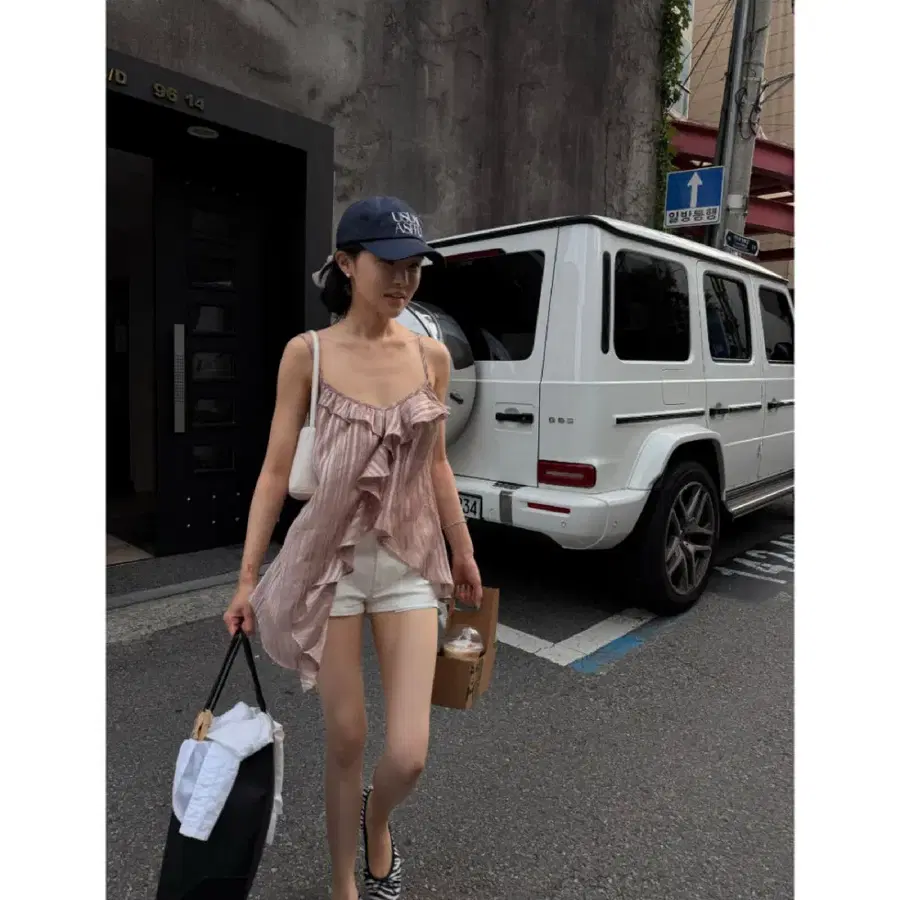 HYDRAE 캐미솔 나시탑 비대칭 러플 캐미솔 탑