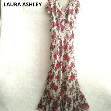 LAURA ASHLEY 꽃무늬 롱 원피스 반팔 V넥 실크 11