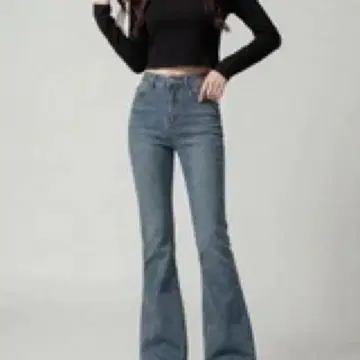 WEVIA 하이웨스트 플레어 데님 팬츠 블루
