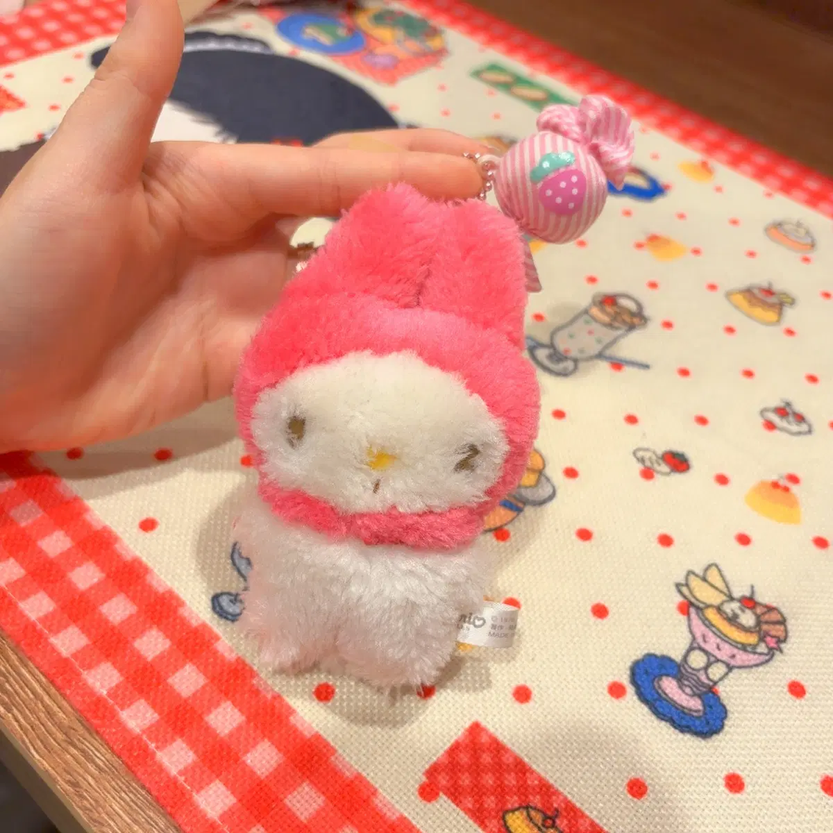고전 산리오 마이멜로디 딸기 사탕 장모 인형 키링