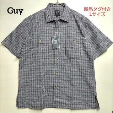 택 포함 새상품 Guy 반팔 체크 셔츠 L 면 100% 일본제
