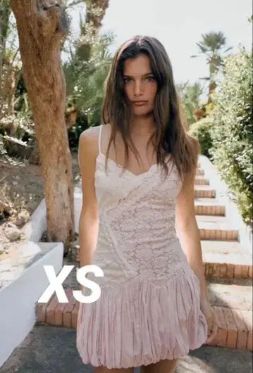 ZARA 레이스 벌룬 미니 원피스 XS 새상품 핑크